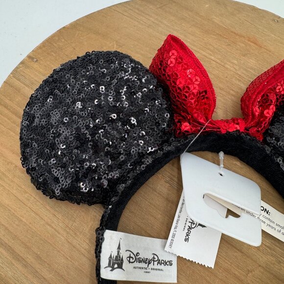 Disney Parks Minnie Mouse Classic Red Bow Black Ears Sequin Headband NEW With Ta - Picture 3 of 5